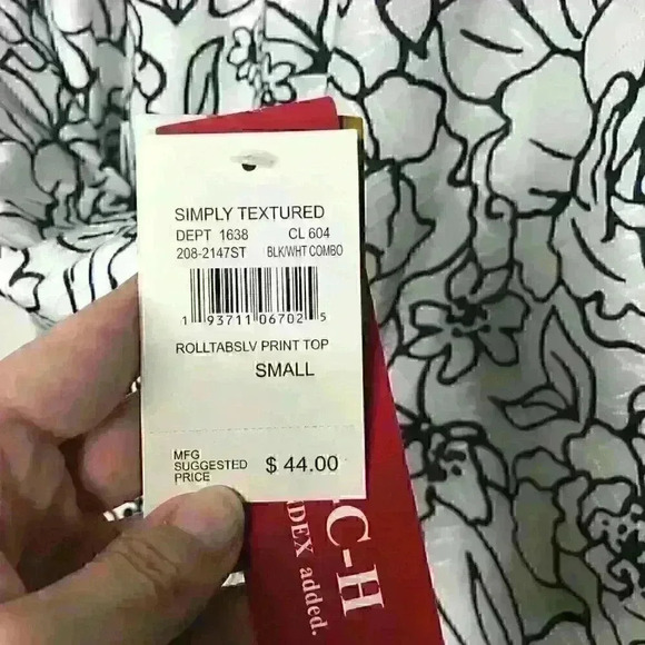 NWT Cathy Daniels Simply Textured Roll Tab Sleeve Print Top Sz S - Picture 11 of 12